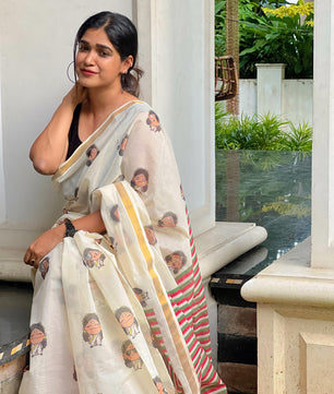 Pearly mani inspired doodle cotton saree