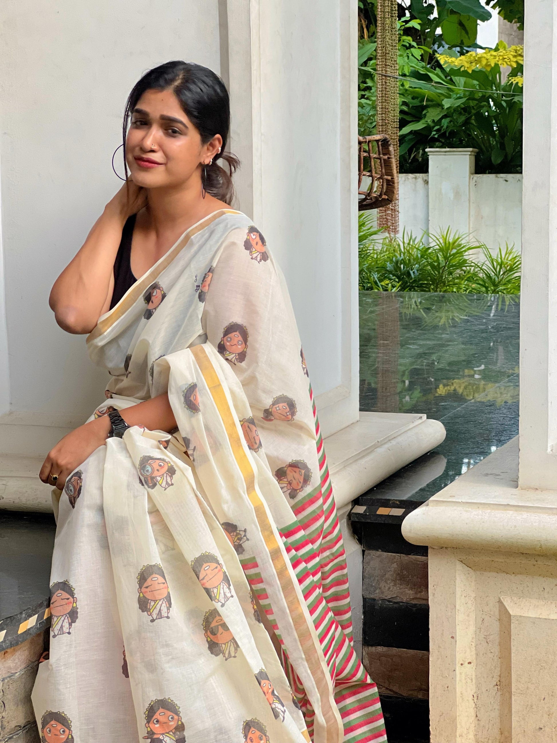 Pearly mani inspired doodle cotton saree