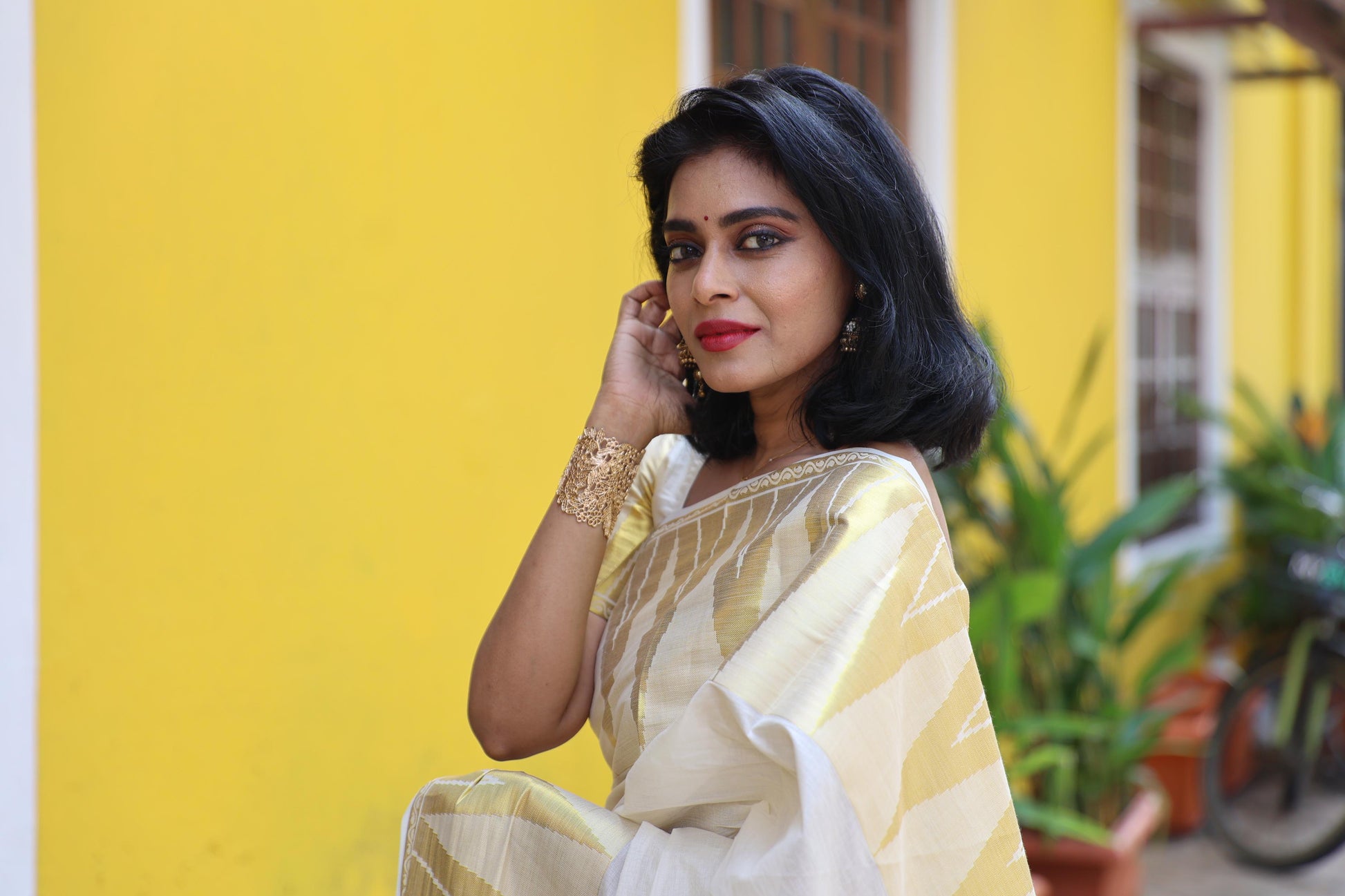 Cotton big temple weave saree