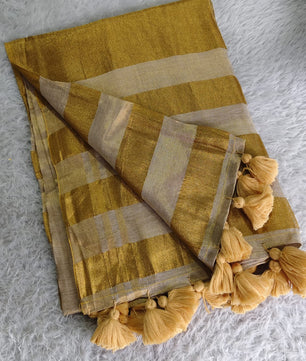 Linen tissue Gold Saree