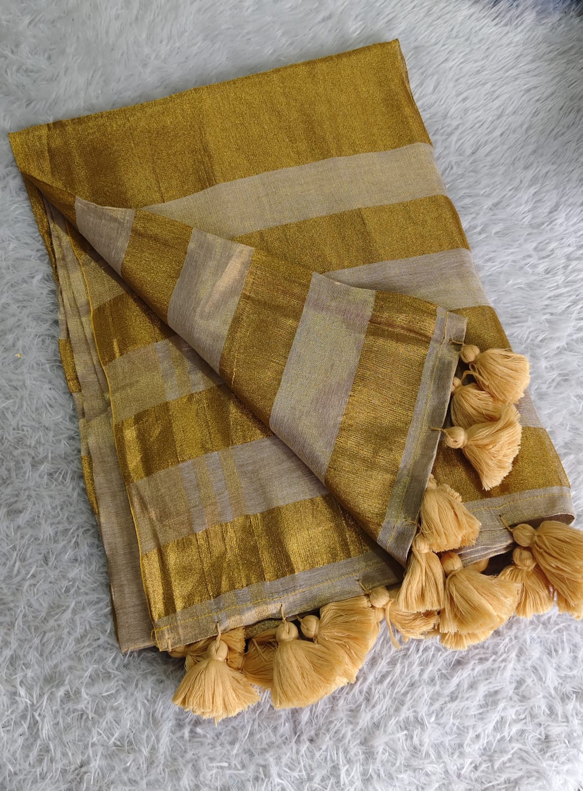 Linen tissue Gold Saree
