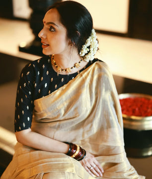 Linen tissue Gold Saree