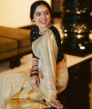 Linen tissue Gold Saree