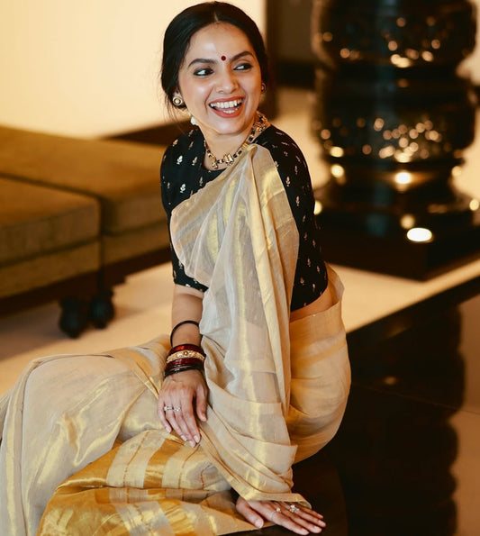 Linen tissue Gold Saree