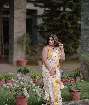 Micro flower golden kasavu cotton set mundu