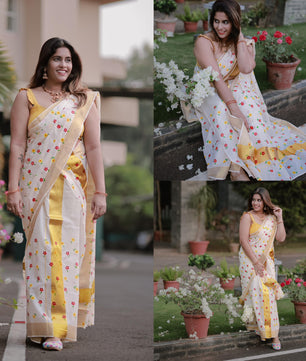 Micro flower golden kasavu cotton set mundu