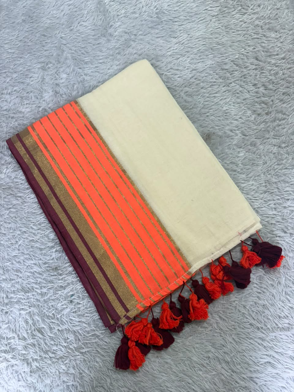 Orange 6 line mul cotton saree