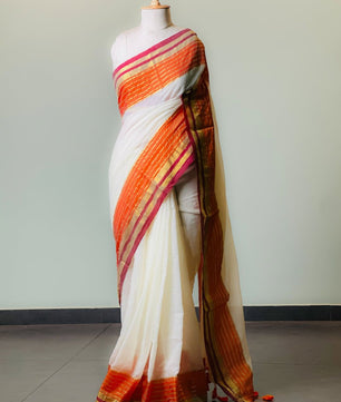 Orange 6 line mul cotton saree