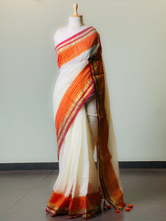 Orange 6 line mul cotton saree
