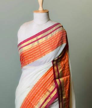 Orange 6 line mul cotton saree