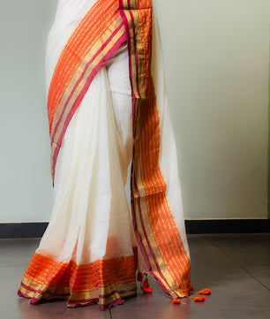 Orange 6 line mul cotton saree