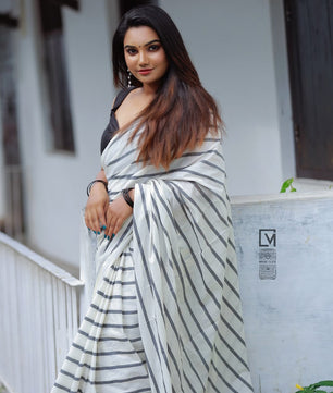Zeebra stripe cotton saree