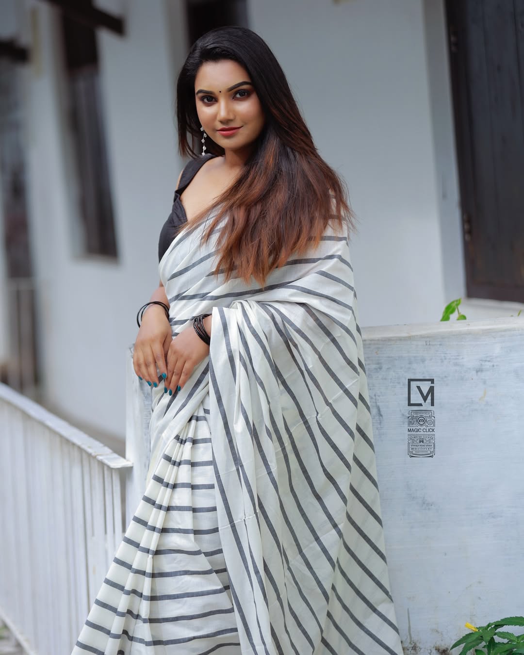 Zeebra stripe cotton saree