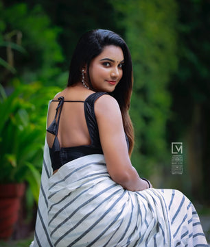 Zeebra stripe cotton saree