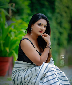 Zeebra stripe cotton saree