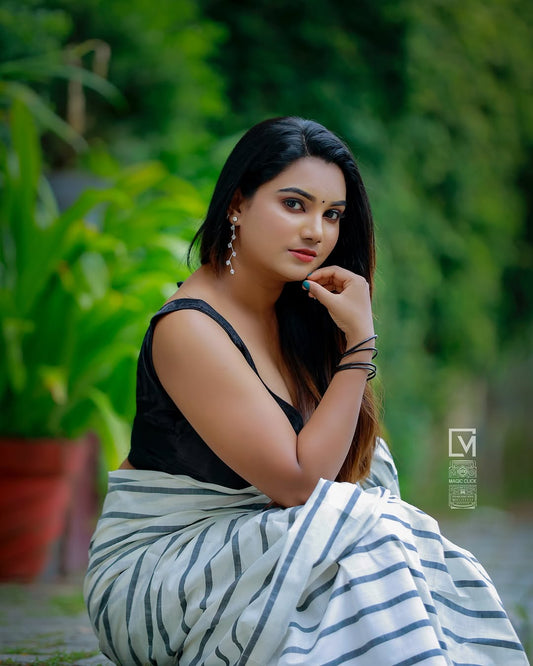 Zeebra stripe cotton saree