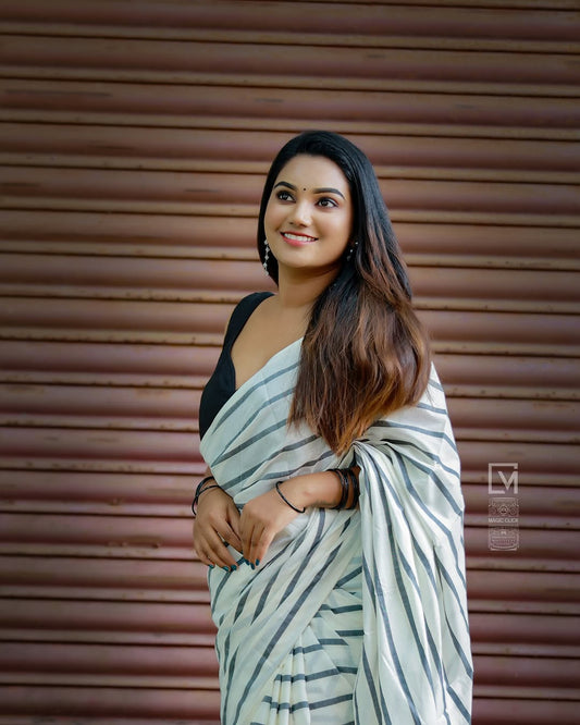 Zeebra stripe cotton saree