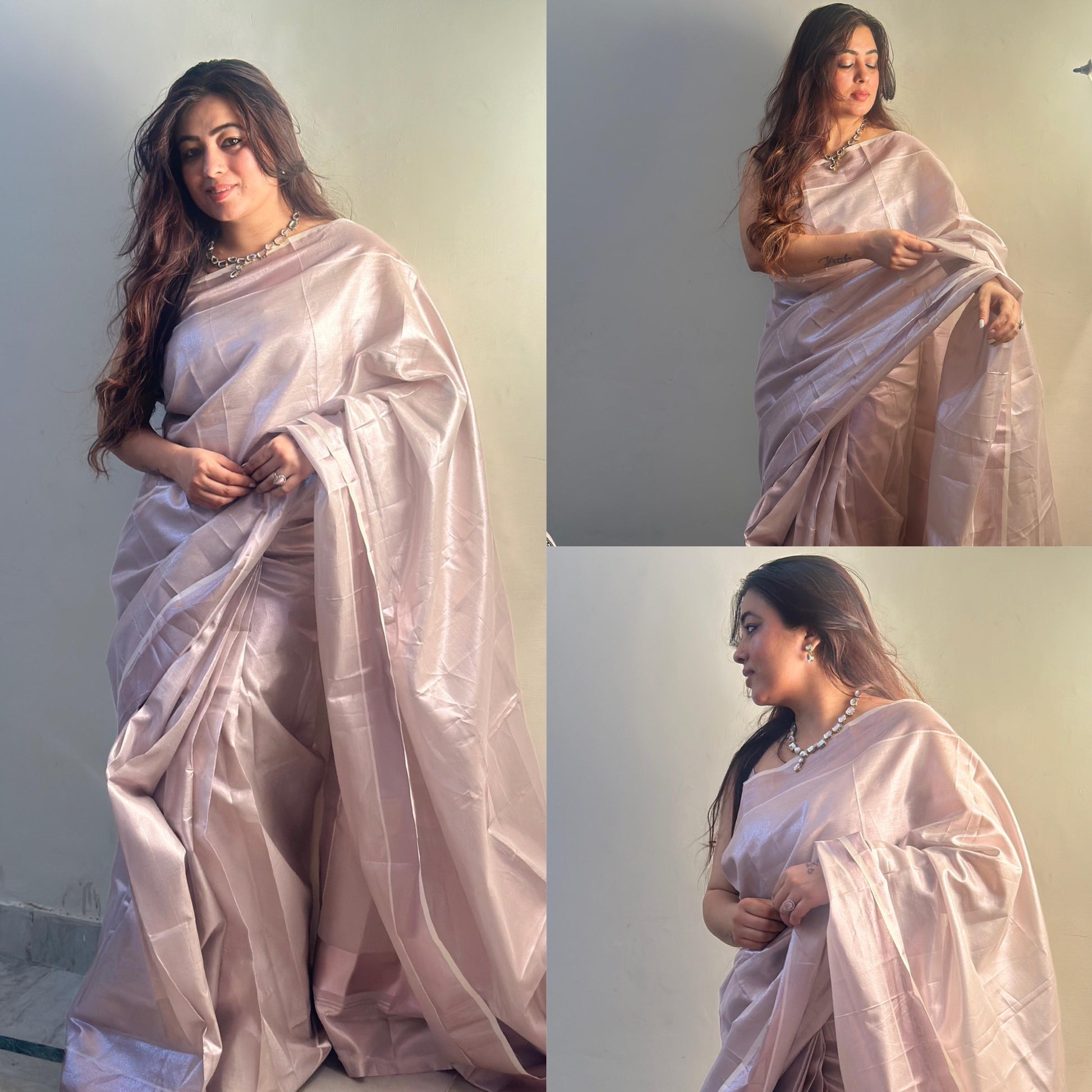 Rose gold bridal tissue saree