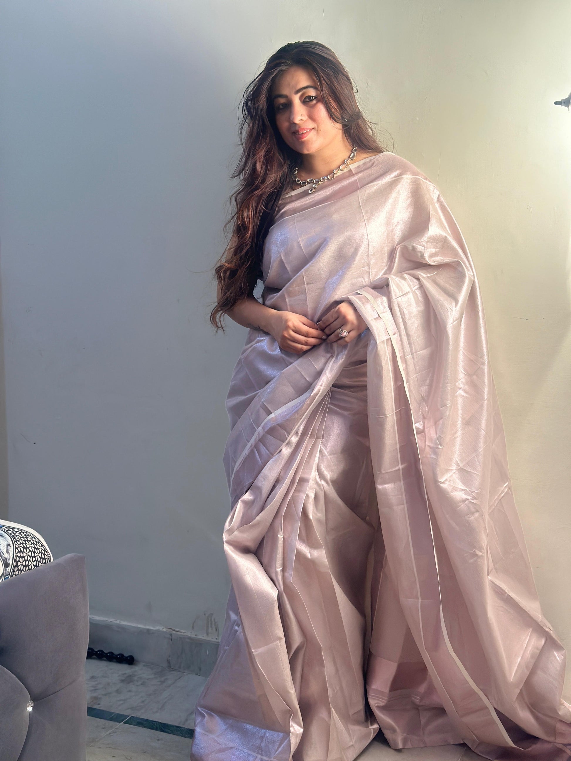 Rose gold bridal tissue saree