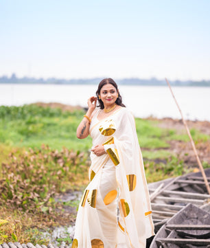 Golden Foil Round Design Saree