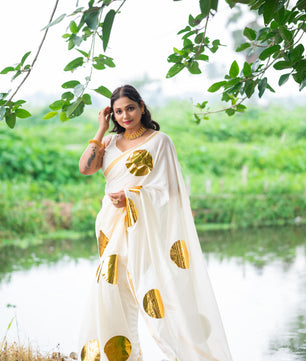 Golden Foil Round Design Saree