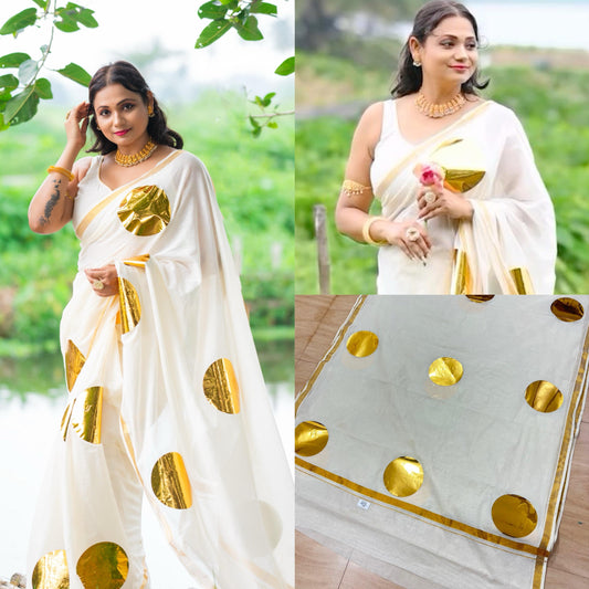 Golden Foil Round Design Saree
