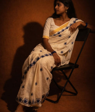 AKIRITHI - Blue Scalop Work Cotton Saree