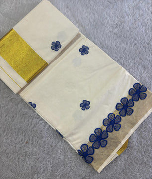 AKIRITHI - Blue Scalop Work Cotton Saree