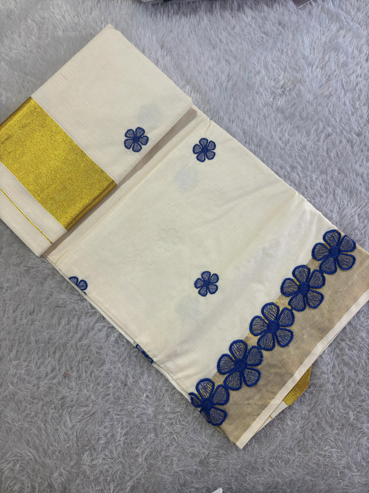 AKIRITHI - Blue Scalop Work Cotton Saree