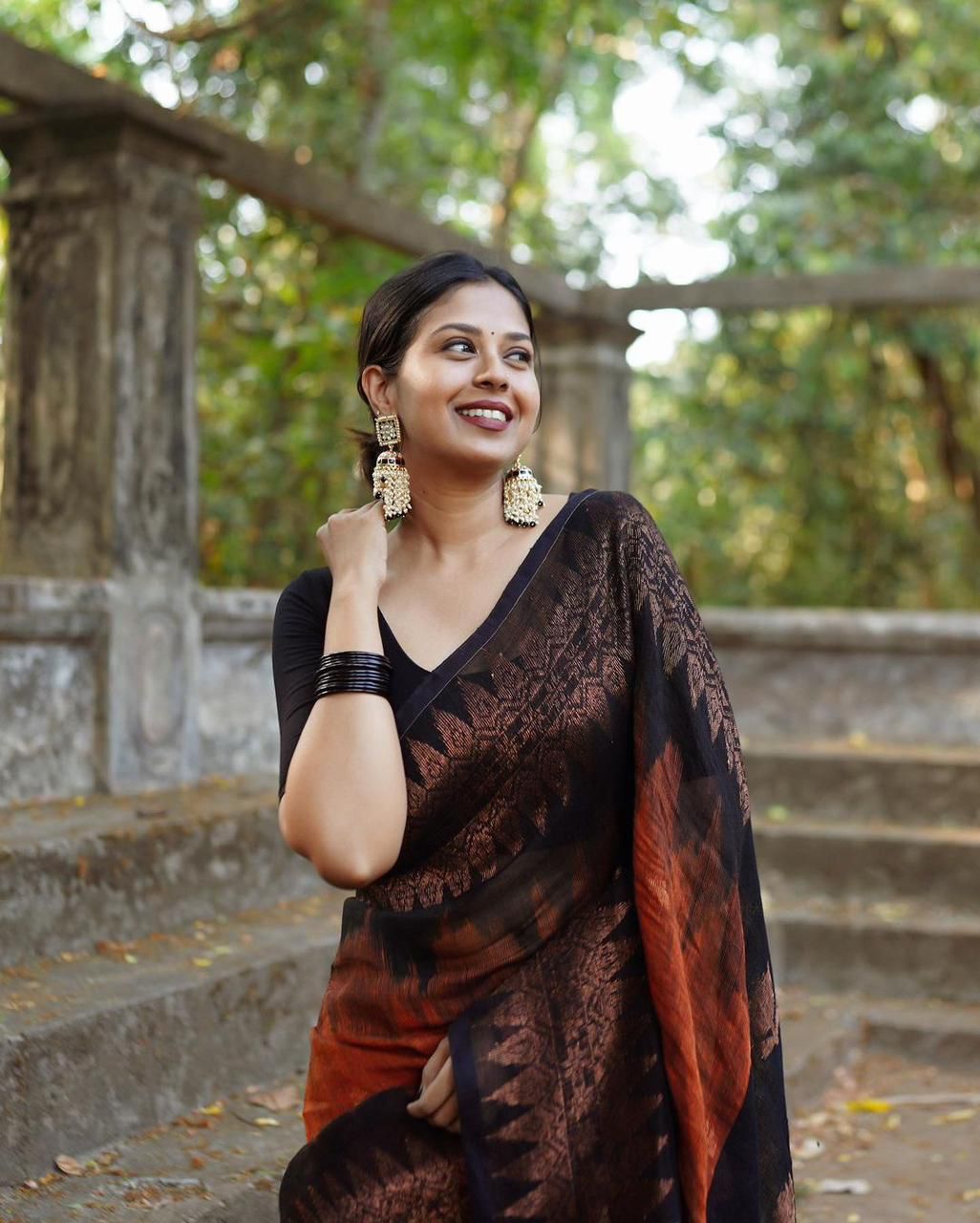 Double side temple korvai cotton saree.