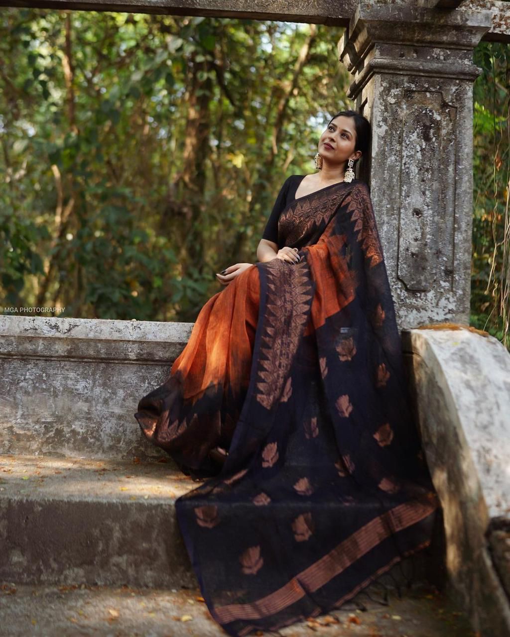 Double side temple korvai cotton saree.