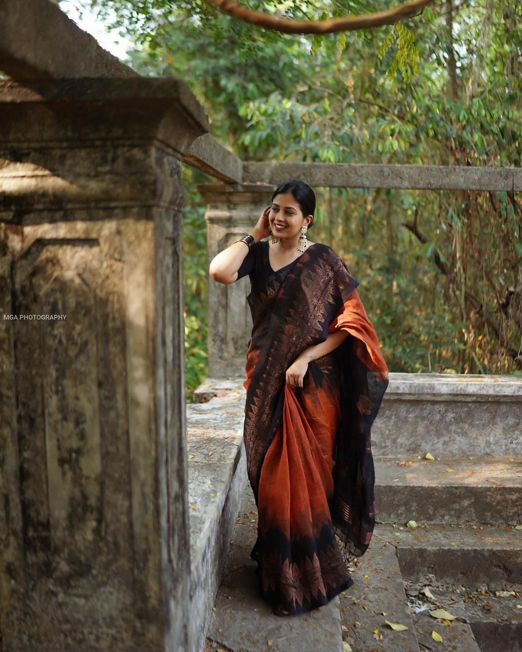 Double side temple korvai cotton saree.