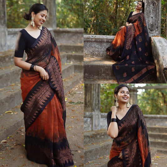 Double side temple korvai cotton saree.
