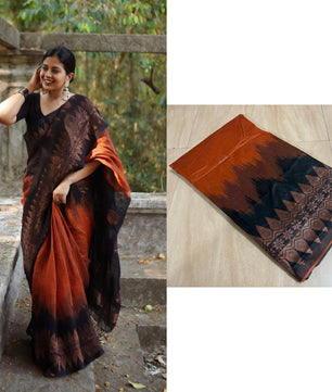 Double side temple korvai cotton saree.