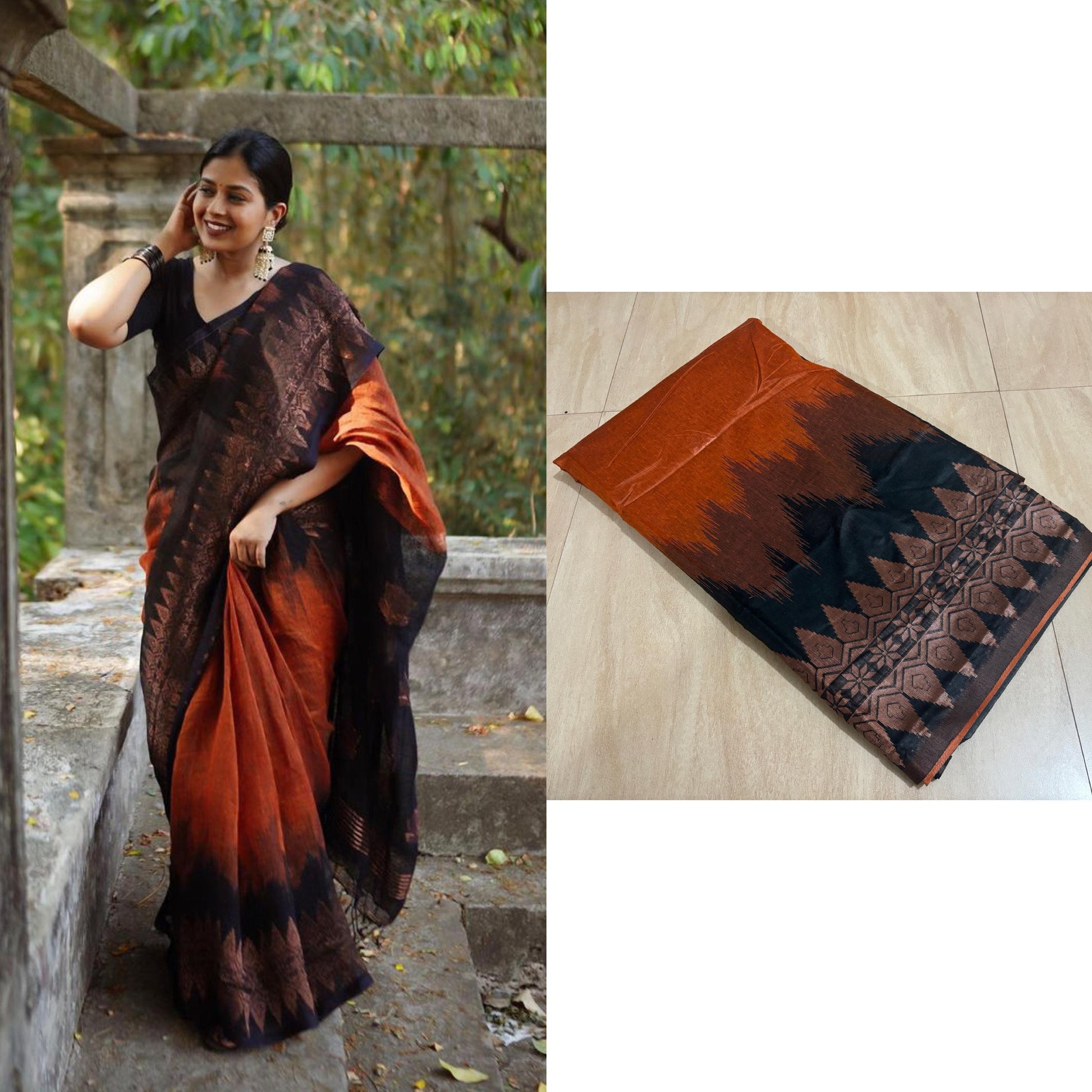 Double side temple korvai cotton saree.
