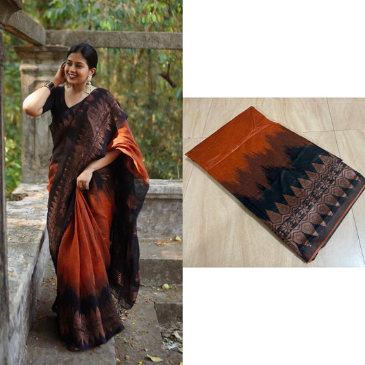 Double side temple korvai cotton saree.
