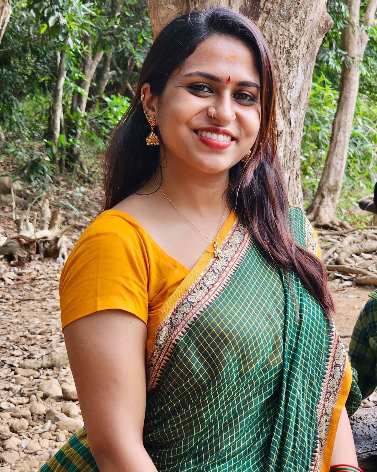 Pratika - Green Checked Yellow Border Cotton Saree