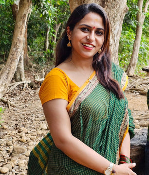 Pratika - Green Checked Yellow Border Cotton Saree