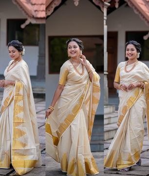 Border temple weave golden tissue saree