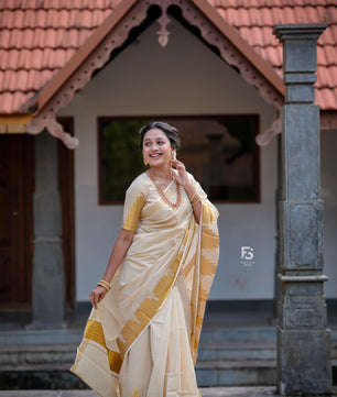 Border temple weave golden tissue saree