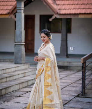 Border temple weave golden tissue saree