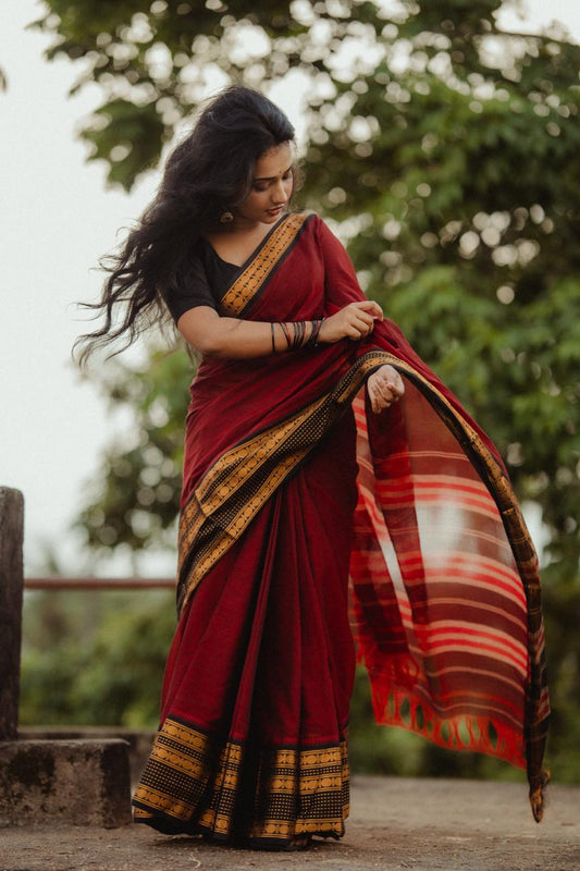 RudraVaibhavam - Tradtional Rudhraksham Border Retta Petta Cotton Saree