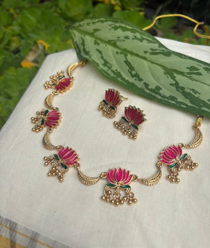 Lotus with half moon necklace