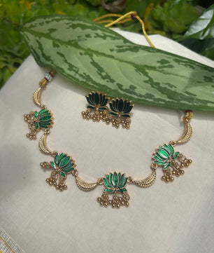 Lotus with half moon necklace