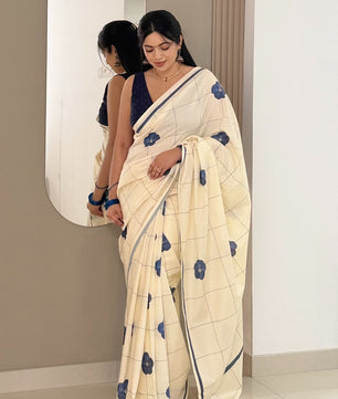 Indigo bloom checks  : Pure cotton digital printed