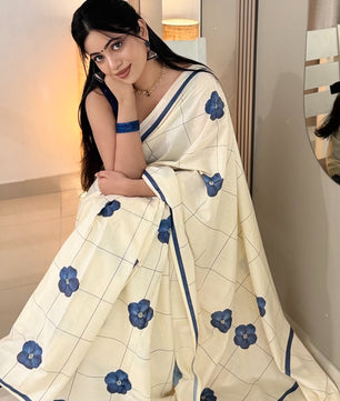 Indigo bloom checks  : Pure cotton digital printed