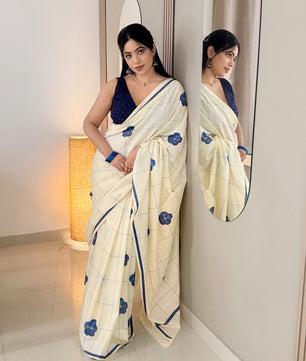 Indigo bloom checks  : Pure cotton digital printed