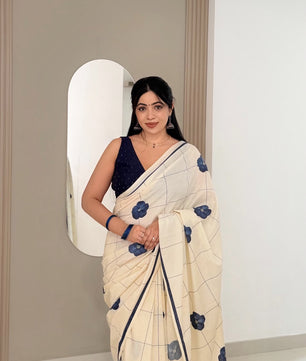 Indigo bloom checks  : Pure cotton digital printed