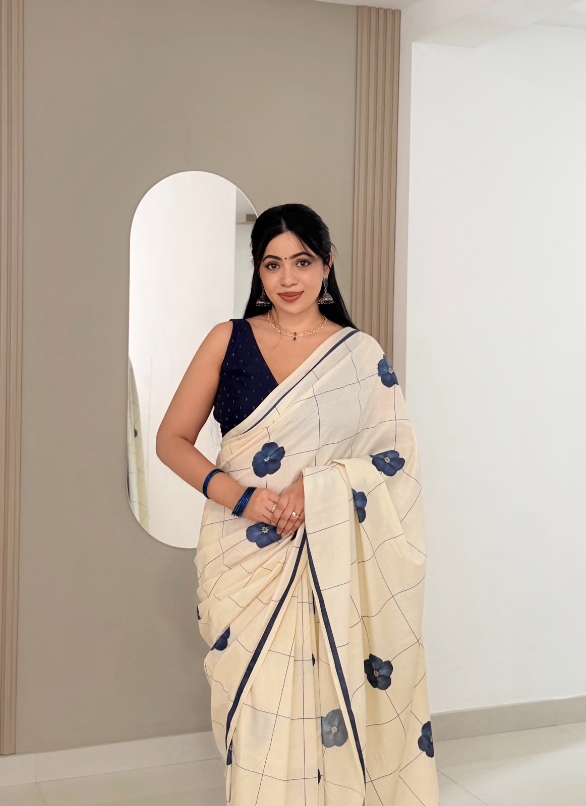 Indigo bloom checks  : Pure cotton digital printed