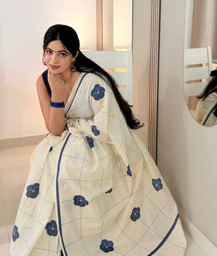 Indigo bloom checks  : Pure cotton digital printed